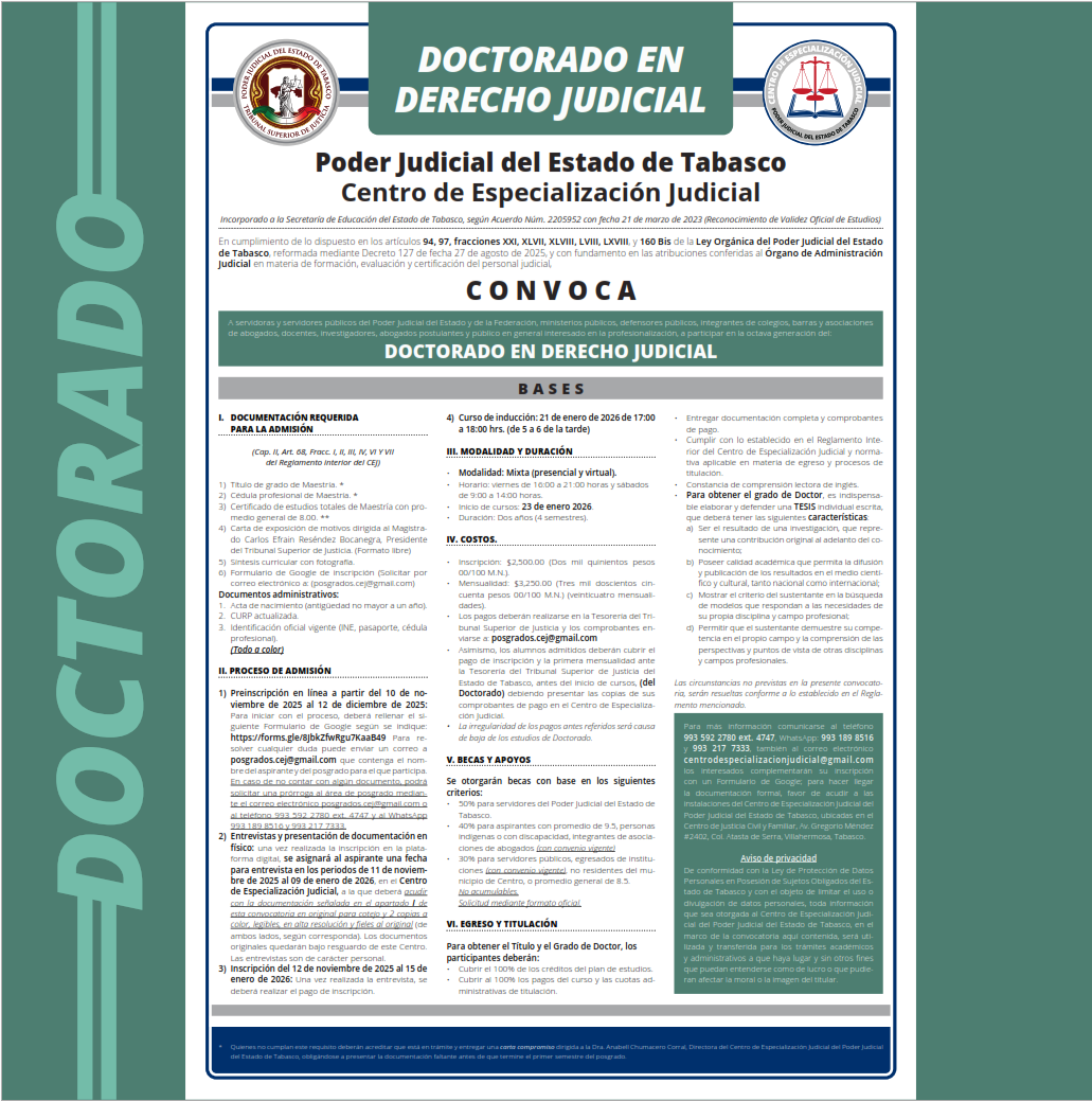Banner convocatoria Doctorado en Derecho Judicial 2025